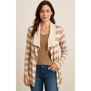 Splendid Ivory & Gold Metallic Striped Open Front Cardigan XS Shimmer